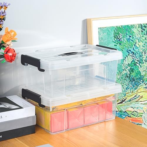 Cetomo Lidded Storage Bin with Handle, Storage Bins with Lid, Organizing Container with Secure Latching Buckles, Stackable and Nestable, Plastic, 18 Quart-6 Pack, Clear - Image 6