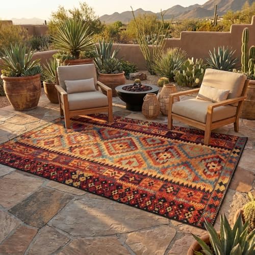 Unique Loom Outdoor Tribal Collection Area Rug - Tortuguero (7' 10" x 11' Rectangle Multi/Blue) by UniqueLoom