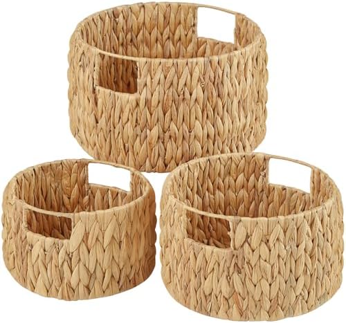 Vagusicc Wicker Storage Basket, Hand-Woven Water Hyacinth Large Round Woven Basket With Handles, Wicker Baskets for Organizing/Storage, 3-Pack by Vagusicc