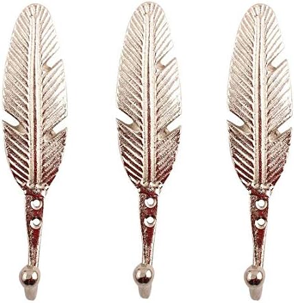 Indian Shelf Pack of 3 Iron Wall Hooks for Hanging - Silver Feather Coat Hook Modern - Iron Farmhouse Hooks - Feather Key Hanging by IndianShelf