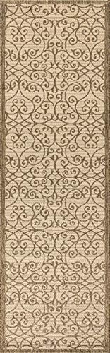Eyely Filigree Weave Runner Rug 2X10 Beige/Brown, Indoor Outdoor Rug - Image 3