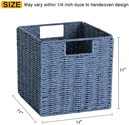 Vagusicc Wicker Baskets for Storage, Set of 4 Hand-Woven Wicker Storage Baskets for Shelves, Cube Storage Baskets Bins with Handles, Wicker Basket for Organizing Pantry Bedroom, Blue - Image 3