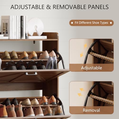 Xixini Shoe Storage Cabinet with 3 Flip Drawers, Entryway Shoe Rack, Walnut - Image 4