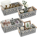 Vesici 4 Pcs Grey Macrame Storage Basket for Shelves 13 in 11 in Boho Storage Basket Hand Woven Boxes with Wood Handles Beads Decorative Countertop Toilet Tank Cabinet Organizer for Home Room Decor by Vesici