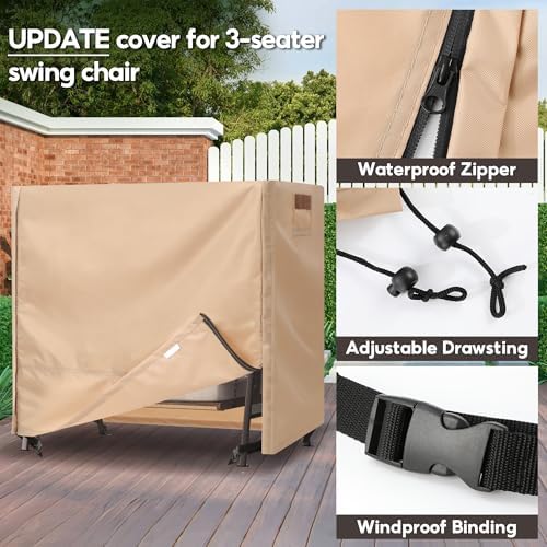 Outdoor Swing Covers for Patio Swing 3 Seater, 87" L x 49" D x 67" H, 3 Seat Cover Waterproof, Porch Patio Canopy Cover, Windproof UV Resistant All Weather Protector - Beige - Image 3