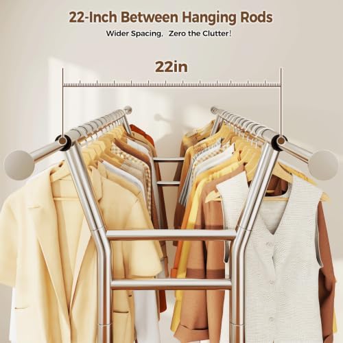 HYSEYY Heavy Duty Clothes Rack, Rolling Clothing Rack for Hanging Clothes with Shelves Load 700LBS,Portable Garment Wardrobe Closet Rack with Wheels for Bedroom,Laundry Room,Retail Store,Silver - Image 3