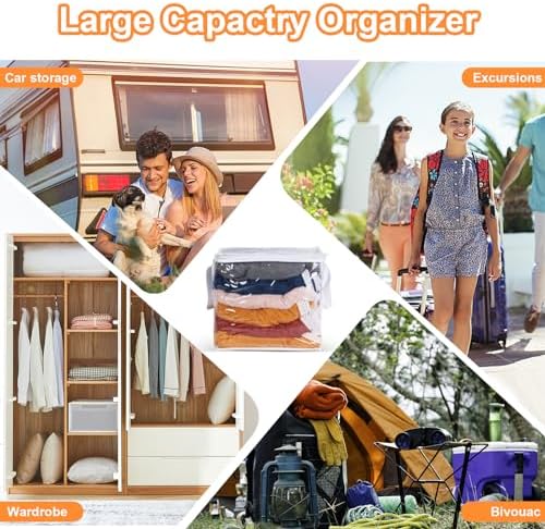 12 PCS Clear Plastic Organizers 12''x12''x12'' Blanket Storage Bags with Zipper Storage Cube Tote with Reinforced Handles for Clothes Moving Supplies Linens Shoes Closet Toys Organizers - Image 6
