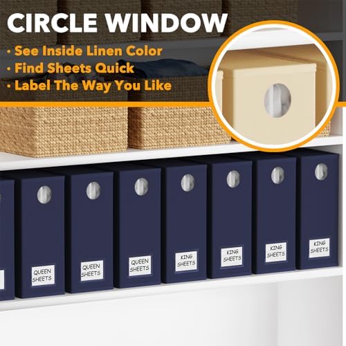 SpaceAid 8 Pack Bed Sheet Organizers and Storage, Foldable Sheet Organizer for Linen Closet, Sheets Set Folder Keeper with Window XL (Queen & King Size) Bedding Container (Navy Blue, 8 Pack) - Image 4