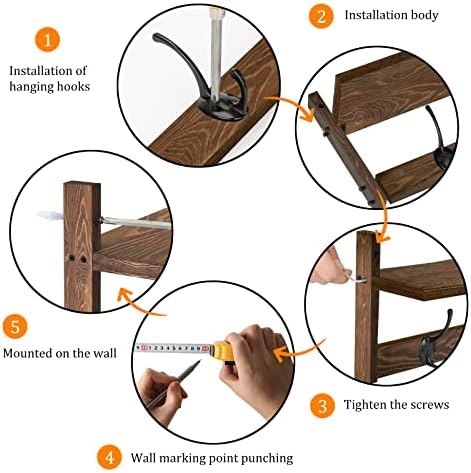 BAMEOS Wall Mounted Coat Rack with Adjustable Easy Install, Rust Proof, Brown Wooden Material, 28.9 Inch Length - Image 7