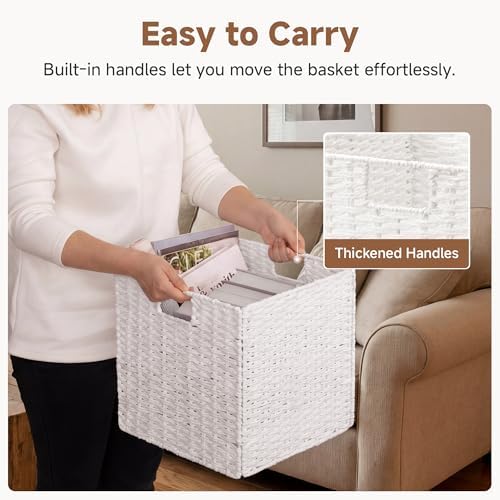 StorageWorks 13 inch Wicker Storage Baskets, White Wicker Baskets, Foldable - Image 3
