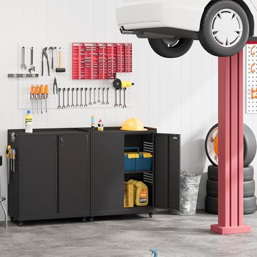 34''H Garage Storage Cabinet with Wheels, Meatl Storage Cabinet with Lock - Image 2