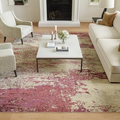 Nourison Home Celestial Modern Abstract Ivory/Pink 10' x 14' Area Rug, Easy Cleaning, Non Shedding, Bed Room, Living Room, Dining Room, Kitchen (10x14) - Image 3