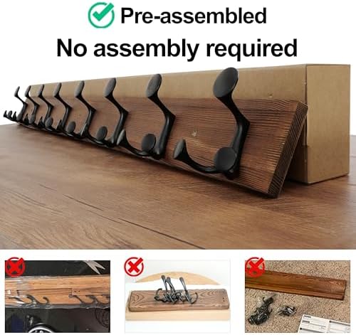 WEBI Coat Rack Wall Mount,43" Solid Wood Coat Hooks Wall Mounted Coat Hanger,16" Hole to Hole,Heavy Duty Hook Rack,8 Triple Hooks for Hanging Coats,Jacket,Hat,Backpack,Farmhouse,Brown,2 Packs - Image 6