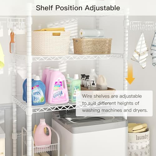 Ulif U8 Laundry Room Storage Organizer, Over The Washer and Dryer Storage Shelves for Laundry Organization, 35”W x 17.3”D x 76.2”H, Suit Washing Machine Width Within 32.6”, Hold 304 lb, White - Image 4