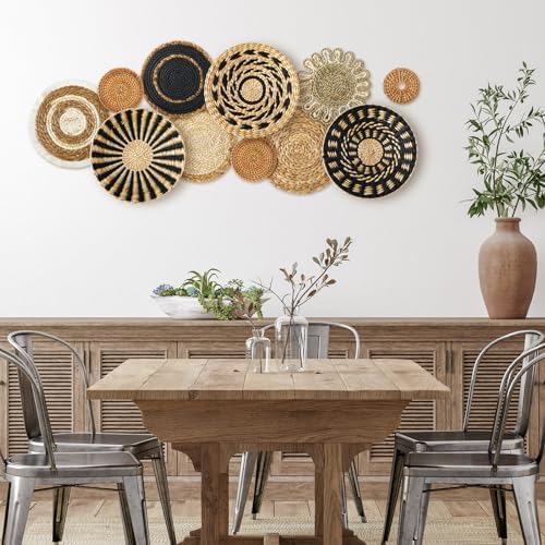11 Pcs Boho Hanging Wall Basket Decor Handmade Woven Basket Wall Decorative Boho Wicker Baskets Placemats Round Farmhouse Bulrush Art for Rustic Home Decorations Christmas Gift(Assorted) - Image 5