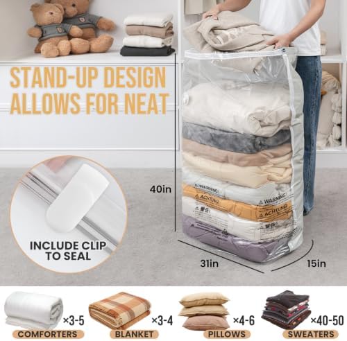 TAILI 12 Pack Vacuum Storage Bags, Jumbo Cube 31x40x15 Inch, Cream - Image 2