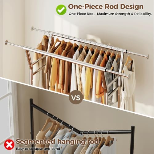 HYSEYY Heavy Duty Clothes Rack, Rolling Clothing Rack for Hanging Clothes with Shelves Load 700LBS,Portable Garment Wardrobe Closet Rack with Wheels for Bedroom,Laundry Room,Retail Store,Silver - Image 7