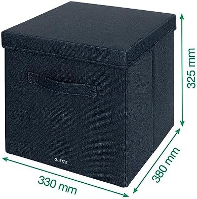 Leitz Fabric Storage Box with Lid, Set of 2 Cube Storage Unit Boxes, Foldable Fabric Ottoman Storage Box, Foldable & Eco Conscious Organiser Box, Recycle Range, Velvet Grey, Large, 61450089 - Image 5