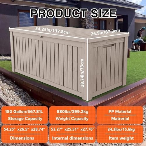 180 Gallon Resin Large Deck Box Organization and Storage Box for Patio, Outdoor Cushions, Garden Tools, Gray - Image 6