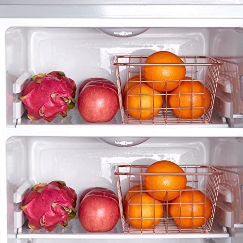 Wire Storage Basket Organizer Bin Baskets for Kithen Cabinets Freezer Bedroom Bathroom (2, Rose Gold) - Image 4