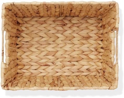 Casafield Set of 4 Water Hyacinth Storage Baskets with Handles - Natural, Woven Storage Bins for Shelves, Blankets, Laundry Organization - Image 6