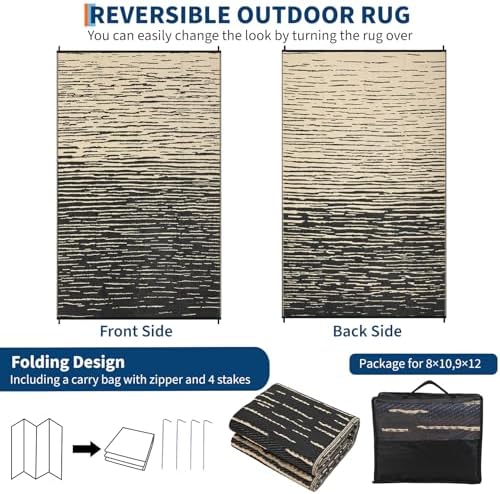 Garvee Waterproof Patio Rug 8x10 Modern Outdoor Camping Rug, Black Coffee - Image 6