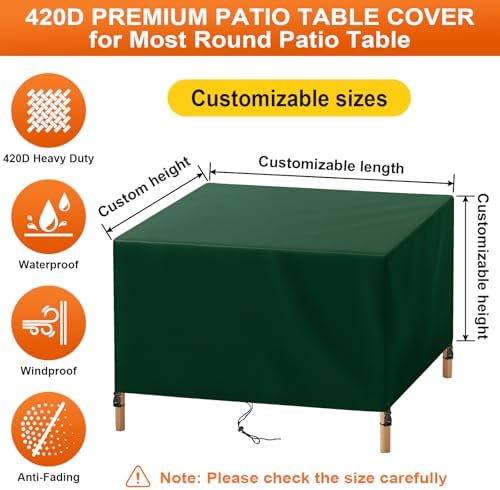 Patio Furniture Cover Rectangle 60"(L) x 36"(W) x 36"(H), Custom Heavy Duty 420D Waterproof Outdoor Cover with Drawstring & Buckles for Table Chair Garden, Green - Image 3
