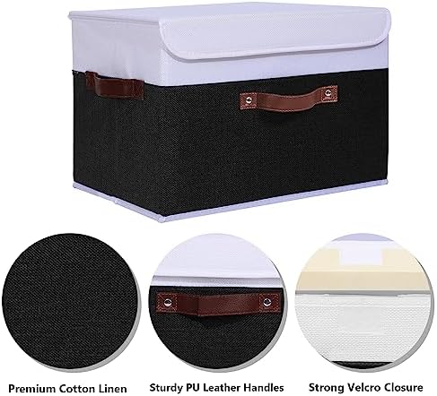 ANMINY Fabric Storage Box Bins with Lids, Black White, 15"x10"x10", 4 Pack - Image 4