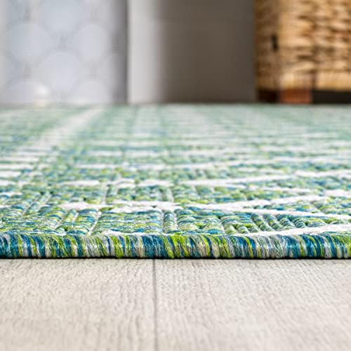 Eyely Moroccan Woven Square Rug 5X5 Green/Cream, Indoor Outdoor Rug - Image 4