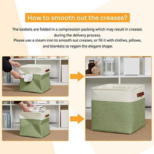 DULLEMELO Storage Baskets for Organizing, Linen Closet Organizers and Storage Baskets for Dog Box, 13 Inch Decorative Cube Storage Bins with handle for Gift Basket(4 Pack - 13" White&Green) - Image 5