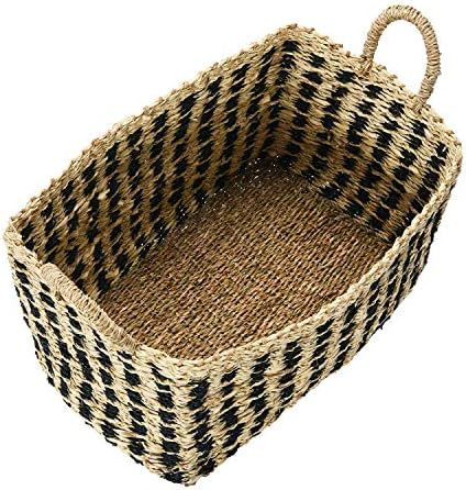 Creative Co-Op Hand-Woven Seagrass Baskets with Handles, Black & Natural, Set of 3 (Each One Will Vary) - Image 3