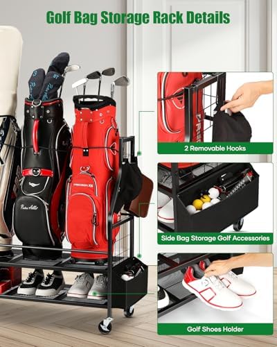 FHXZH Golf Bag Storage Garage Organizer - Golf Bag Stand with Wheels - Image 4