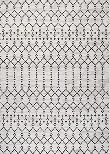 Eyely Moroccan Textured Weave Area Rug 5X8 Cream/Black, Indoor Outdoor Rug - Image 3