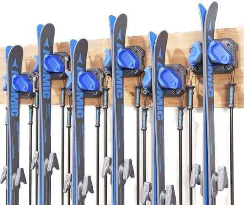 Ski & Snowboard Wall Rack for Garage Wall Fits Any Ski/board, Ski Wall Mount Holders Damage-Free Storage Rack, Garage Organization Space-Saving Winter Gear Organizer, Blue, 6 Pack by SkifavsSkiWallMount