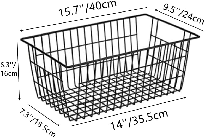Slideep Farmhouse Metal Wire Basket, Fridge Freezer Storage Organizer Bins with Handles for Kitchen Cabinets, Pantry, Closets, Bedrooms, Bathrooms, Black 3 Pack - Image 2
