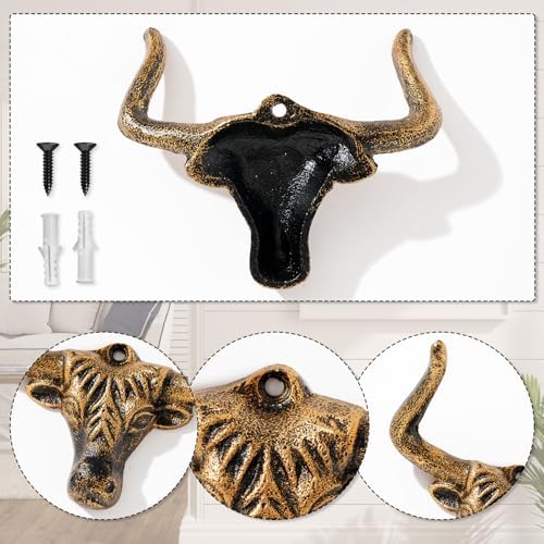 Cowboy Hat Hooks for Wall Entryway Animal Key Hook 4 Pack Cast Iron Hats Holder Closet Living Room Vintage Western Decor - Image 2