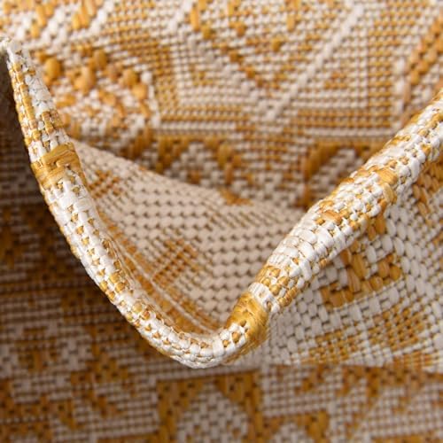 Rugs.com - Outdoor Aztec Rug – 5 Ft Octagon Yellow Indoor/Outdoor Rug – Washable, Stain-Resistant Flatweave for Patios, Decks, and Porches - Image 7