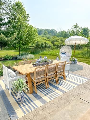 SAFAVIEH Washable Rug Outdoor Courtyard Collection - 2'3" x 12' Runner, Beige & Blue, Non-Shedding & Easy Cleaning, Ideal for Patio, Entryway, Mudroom, Hallway, Kitchen (CY6062-233) - Image 6