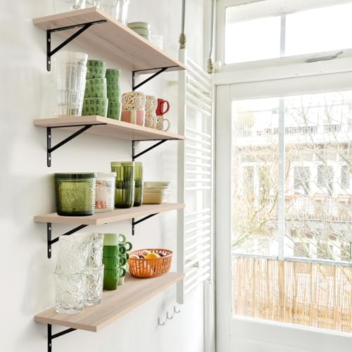 Kaboon 27 inch Long 10 inch Deep Floating Shelves for Wall Set of 2, Large Open Shelves Wall Mounted, Space Saving Home and Commercial Use, Oak/Grey Tone - Image 6