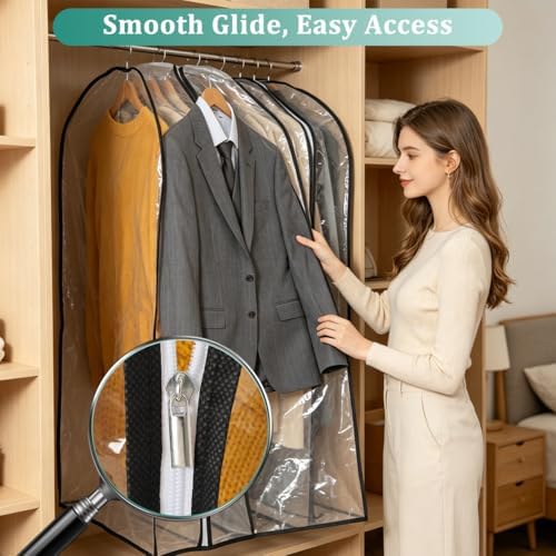 GLEAVI 6 Pack Garment Bags for Hanging Clothes, (3x40" & 3x50") Gusseted Clear Closet Storage Bags, Breathable Non-woven Back & Peva Front Coat Protector with Overlapping Dustproof Top for Dress, - Image 4