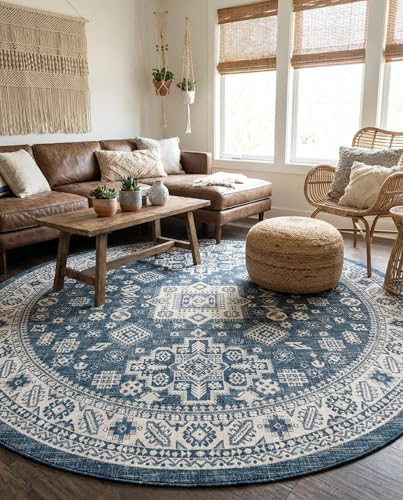 Rugs.com - Outdoor Aztec Rug – 10 Ft Round Blue Indoor/Outdoor Rug – Weather-Resistant Flatweave for Patios, Decks, and Porches - Image 5