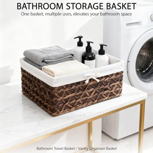 Small Wicker Rectangle Basket,Natural Water Hyacinth Baskets Set of 3 - Image 5