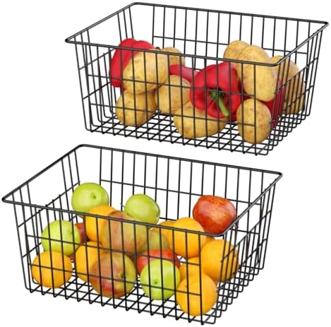 SANNO Black Wire Baskets Freezer Bin Organizer for Home, Bathroom, Closet Organization, set of 8, 15.7inch - Image 6