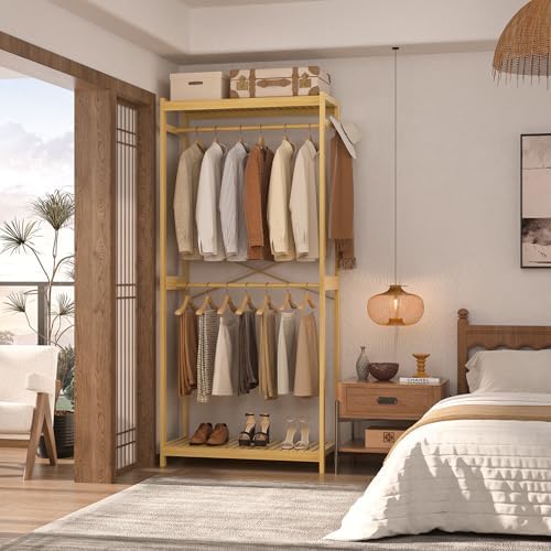 Homykic Bamboo Clothing Rack with Shelves, 33.5” Wide Clothes Rack, 78.8” H - Image 3