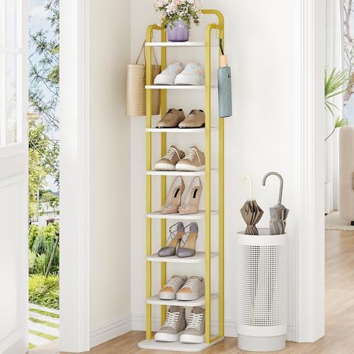 Hzuaneri 8 Tiers Vertical Shoe Rack, Tall Shoe Shelf with 2 Hooks by Hzuaneri