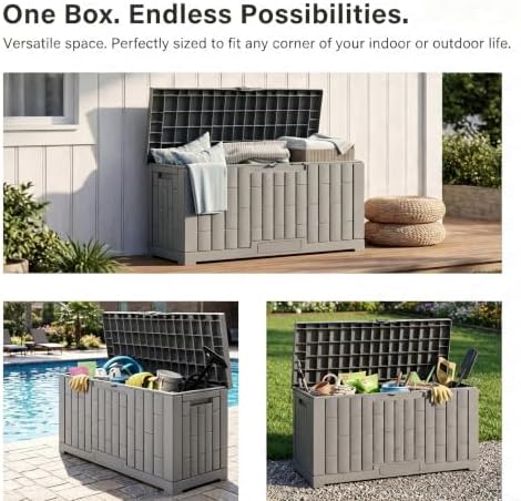 LAUSAINT HOME 60 Gallon Resin Deck Box, Package Delivery Box with Lockable Lid, Waterproof Outdoor Storage Box For Garden Tools, Patio Cushions(60 Gallon,Grey) - Image 4