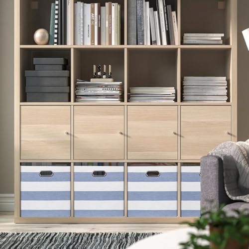13 x 15 x 13 Inch Stripe Linen Storage Cube for Home Organizing, Pack of 4 - Image 6
