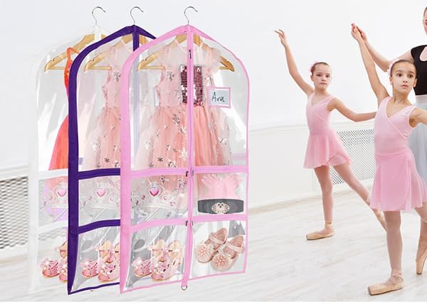 Univivi 40 Inch Dance Costume Garment Bags for Dancers, Clear Pink, 3 Pack - Image 6