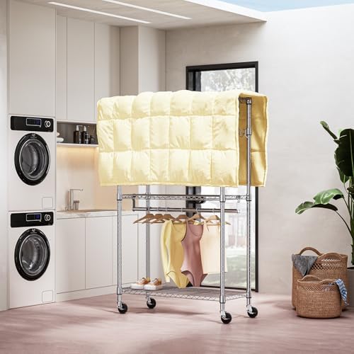 M MZG Heavy Duty Rolling Garment Rack 3 Tiers Adjustable Wire Shelving Clothes Rack with 2 Rods and Side Hooks,Storage Closet Clothing Rack with Wheels Chrome 15.7" D x 29.5" W x 74.5" H - Image 3