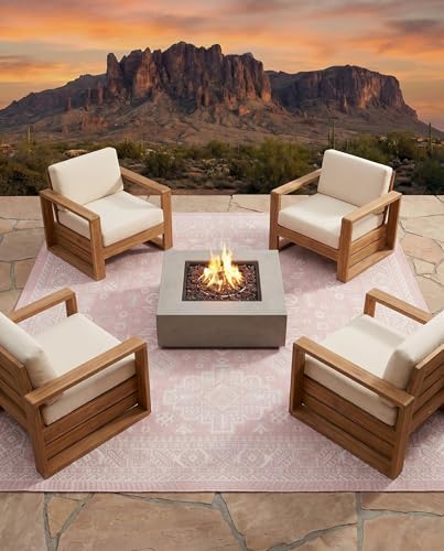 Rugs.com - Outdoor Aztec Rug – 8 Ft Square Pink Indoor/Outdoor Rug – Washable, Stain-Resistant for Patios, Decks, and Porches - Image 6